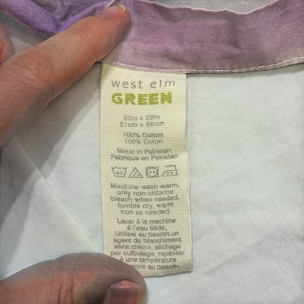West Elm Organic Cotton Queen Duvet + 2 Standart shams Purple Green Watercolor
